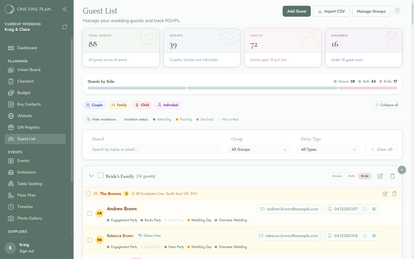 Guest List Organiser